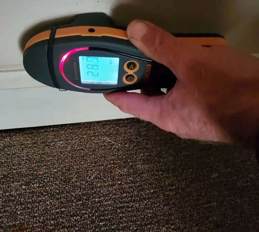 Moisture detection at baseboard during Burst Pipe Cleanup in Minden